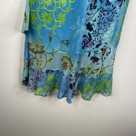 Zero Zero Women's Y2K Fairy Asian Maxi Ruffle Floral Boho Skirt Blue Size M - Picture 9 of 12